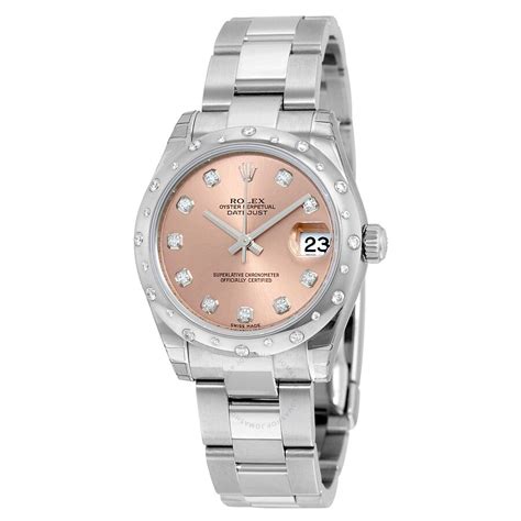 rolex women's oyster perpetual datejust stainless steel watch|rolex datejust pink face.